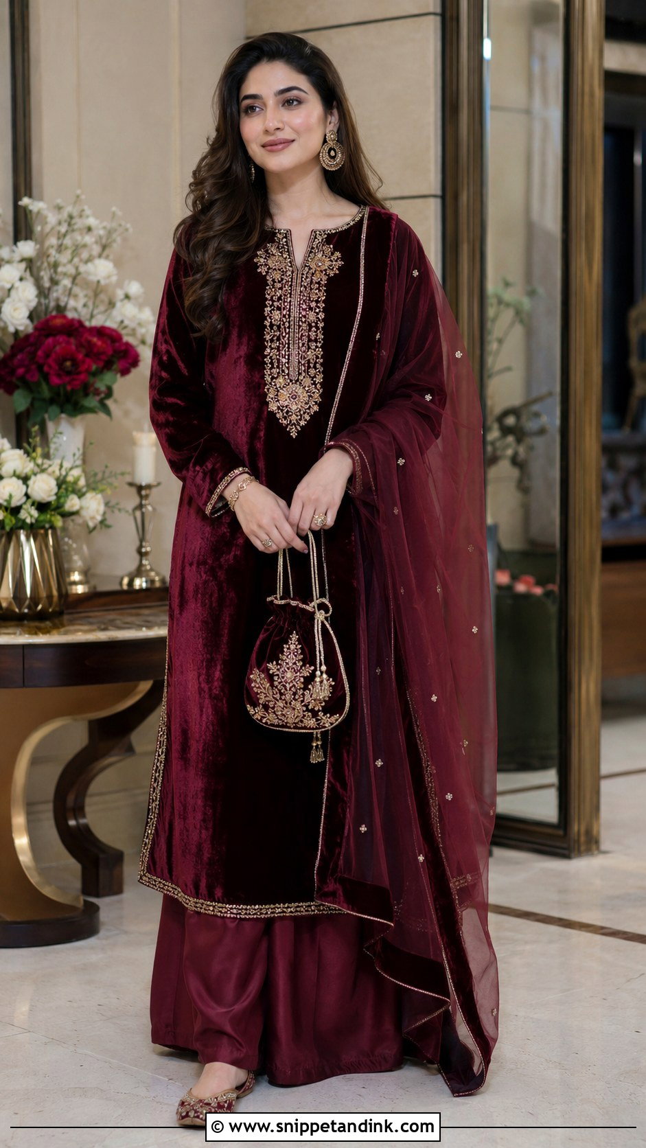 Velvet Kurta And Palazzo Roka Outfit - Snippet and Ink - 20 Roka Ceremony Outfits for Sister