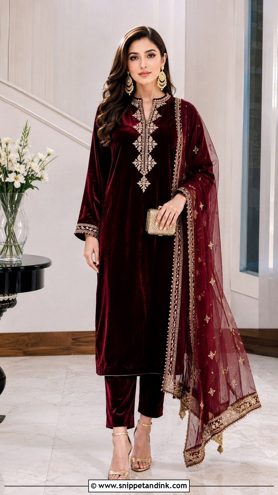 Velvet Kurta With Trousers Outfit - Snippet and Ink - 30 Eid Mubarak Outfit Ideas