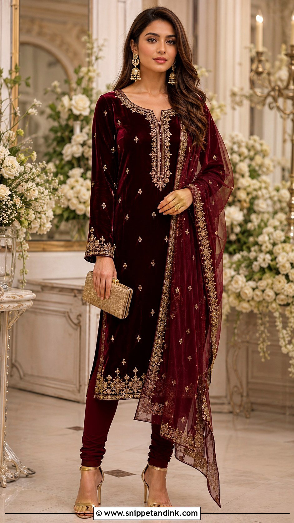 Velvet Kurti With Churidar - Snippet and Ink - 20 Latest Kurti Designs for Wedding