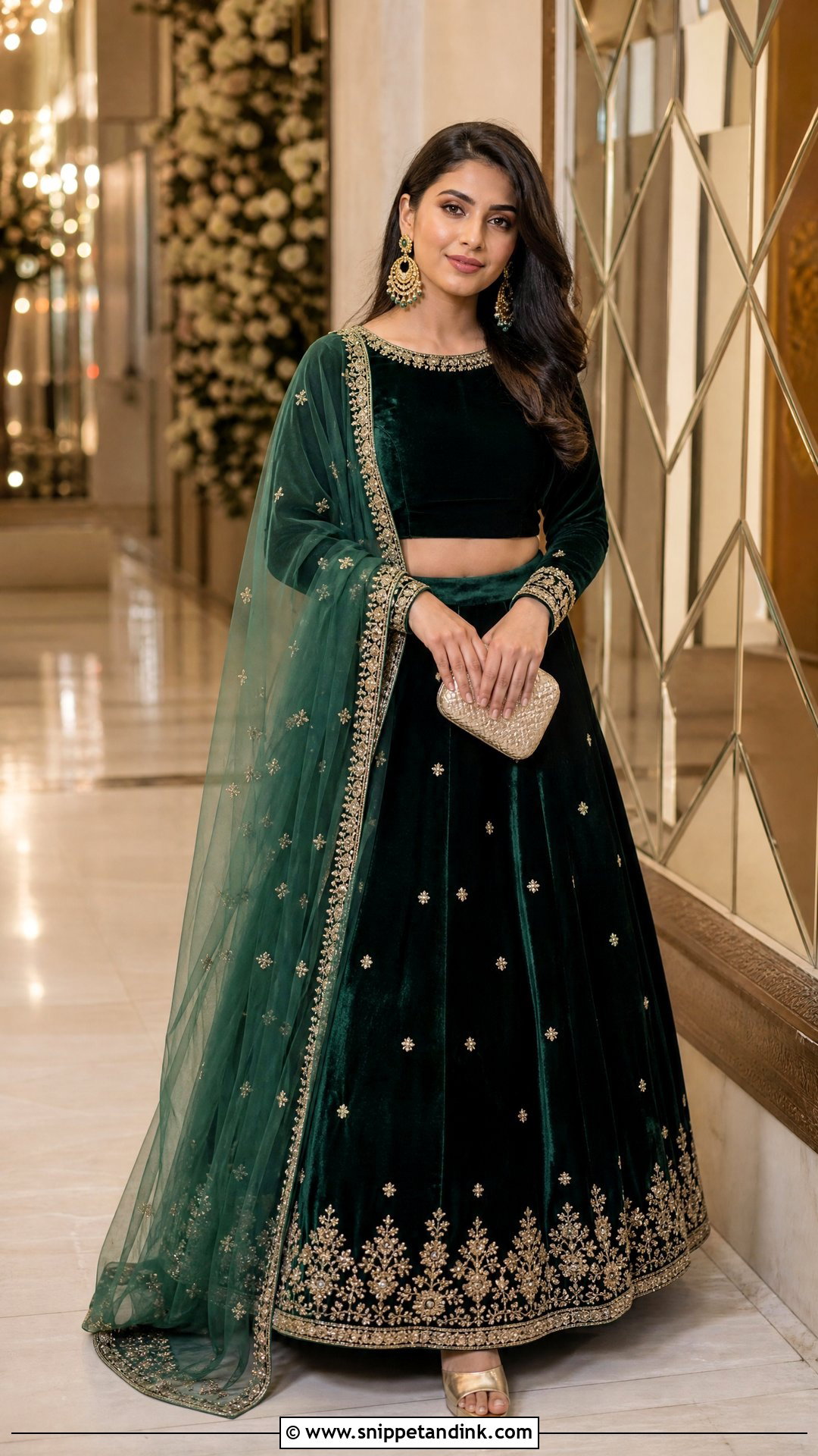 Velvet Lehenga DJ Night Outfit - Snippet and Ink - 25 Dj Night Outfits for Indian Wedding