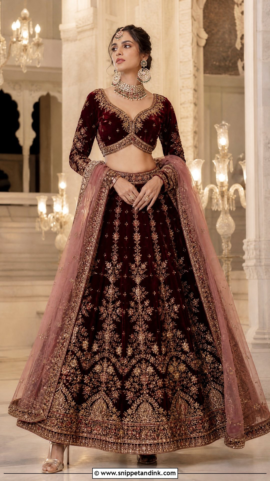 Velvet Lehenga Dress - Snippet and Ink - 25 Latest Indian Style Wedding Dresses
