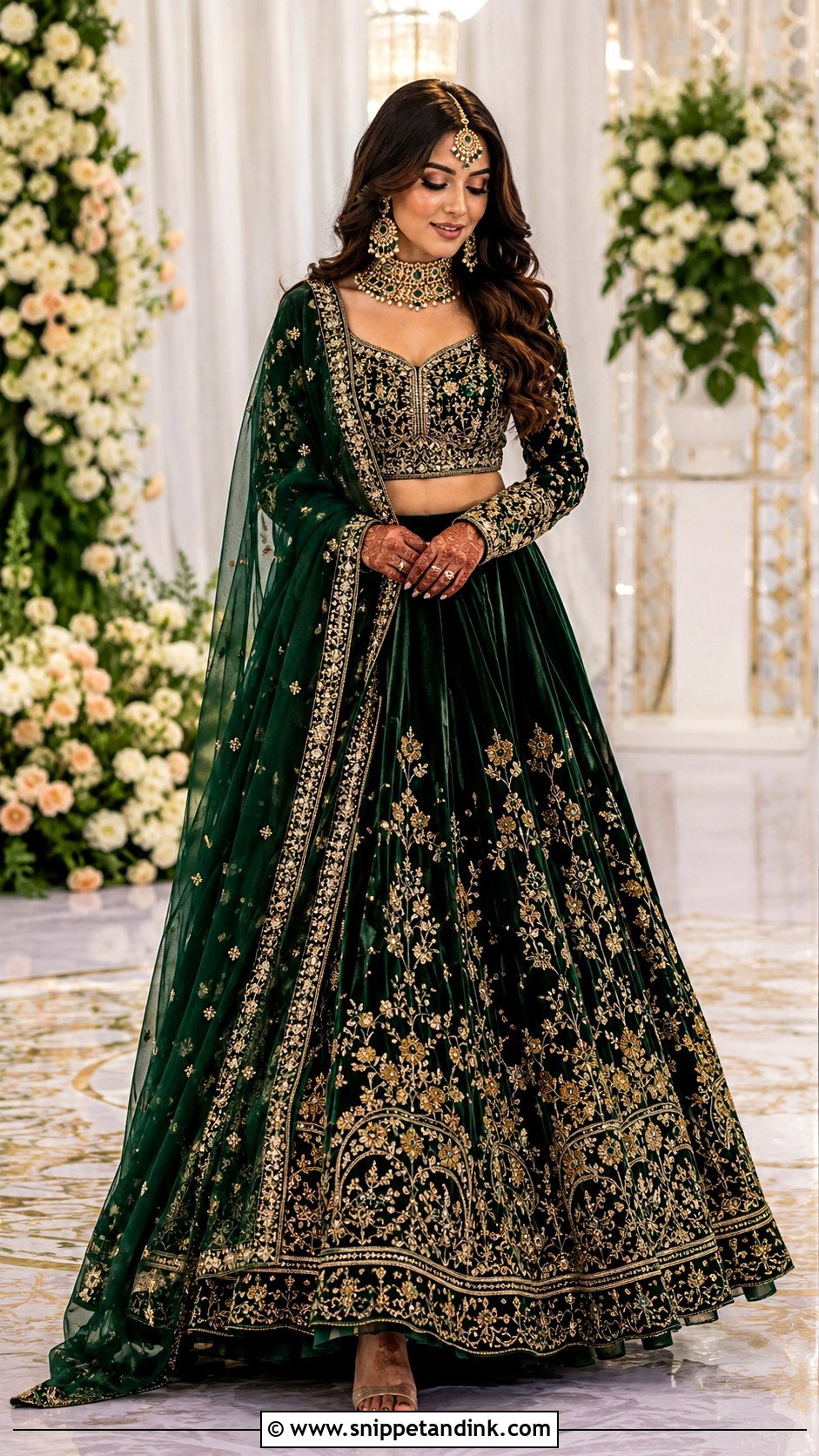 Velvet Lehenga For Bride - Snippet and Ink - 25 Sangeet Outfit for Bride Ideas