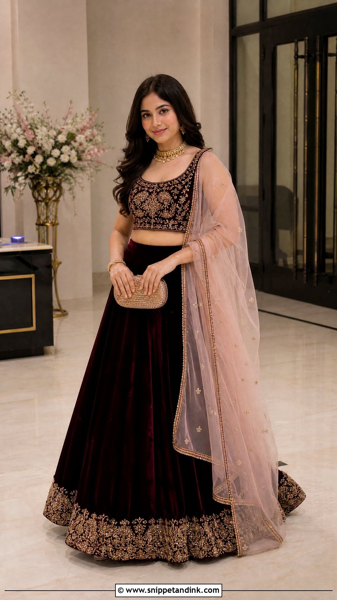 Velvet Lehenga For Sangeet - Snippet and Ink - 25 Outfit for Sangeet Function Ideas
