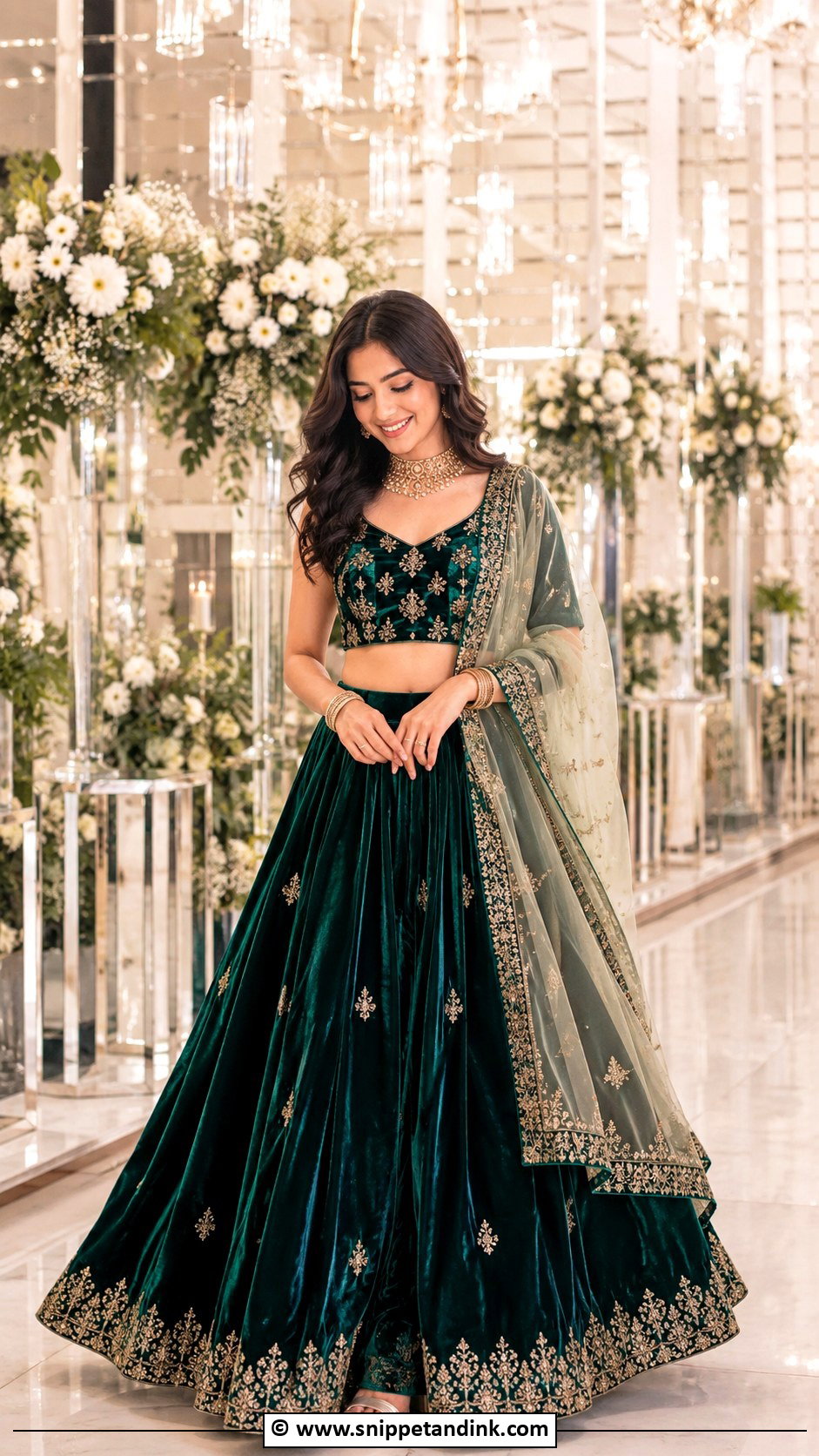 Velvet Lehenga For Sangeet Night - Snippet and Ink - 35 Sangeet Night Outfit Ideas
