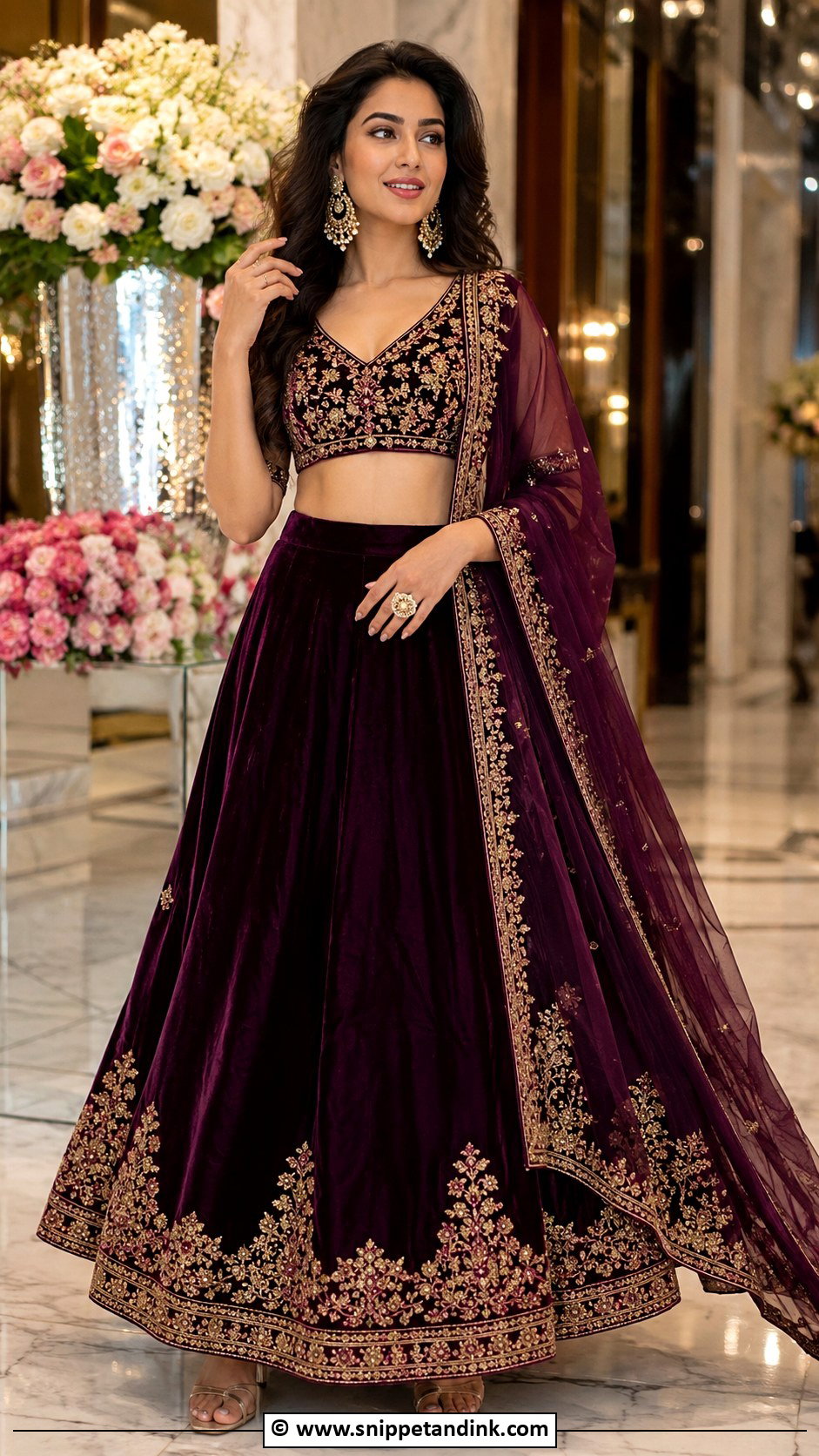 Velvet Lehenga For Sangeet - Snippet and Ink - 35 Sangeet Outfit Ideas