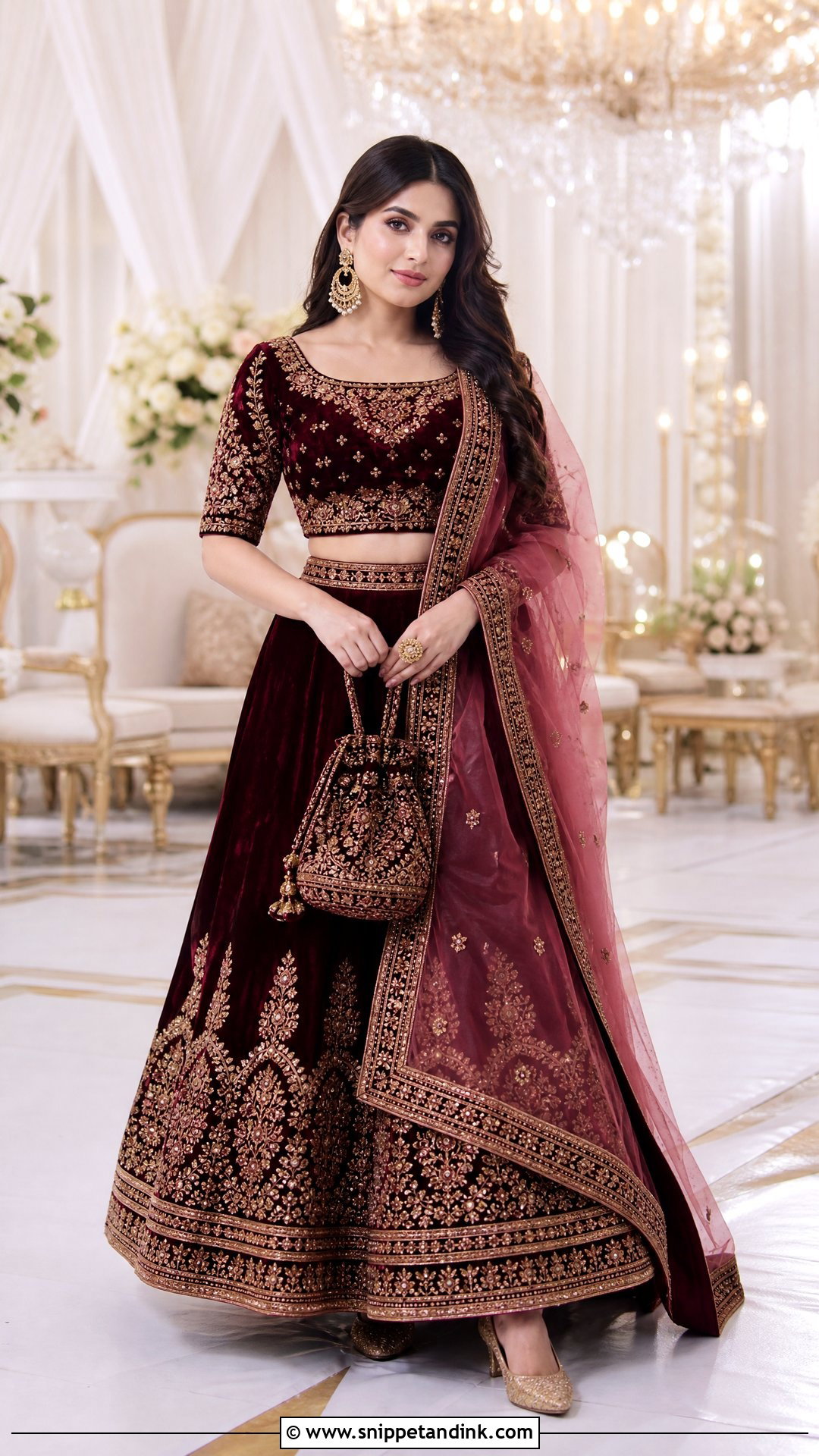 Velvet Lehenga For Winter Hindu Wedding - Snippet and Ink - 20 Hindu Wedding Outfit Ideas