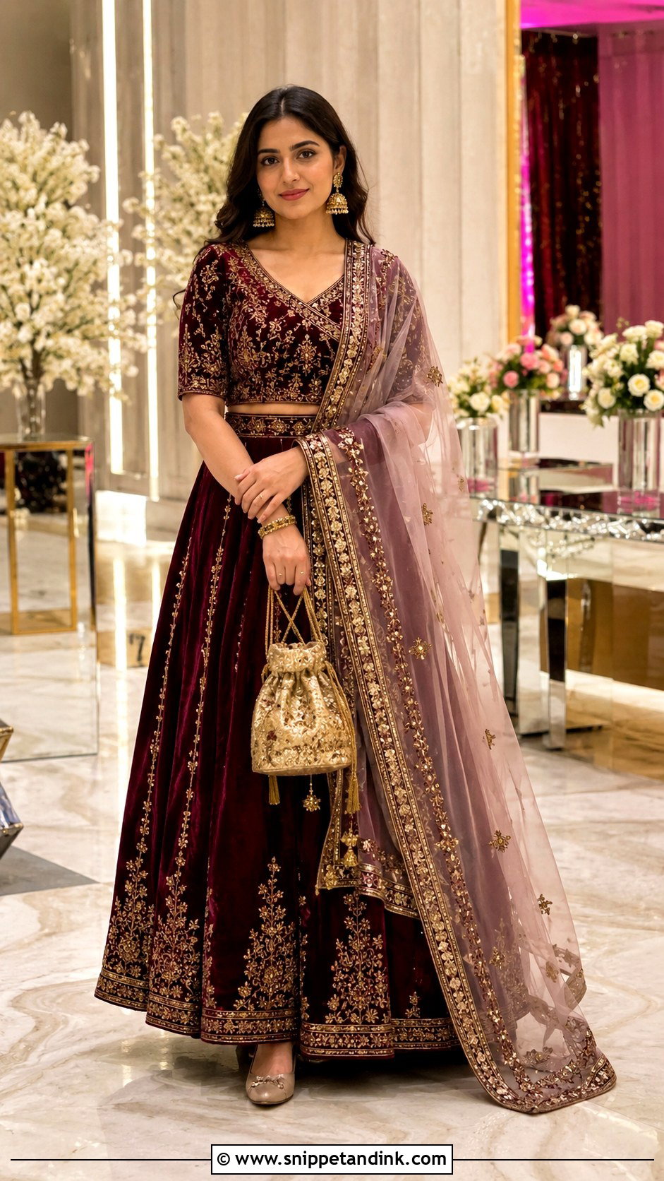Velvet Lehenga For Winter Indian Wedding - Snippet and Ink - 20 Indian Wedding Season Outfit Ideas