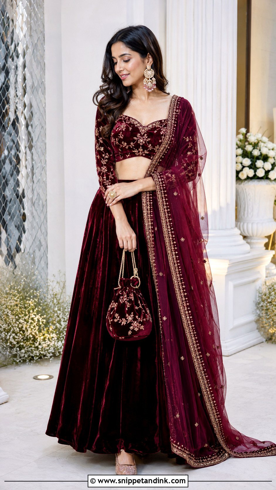 Velvet Lehenga For Winter Reception - Snippet and Ink - 20 Marrige Function Outfit Ideas