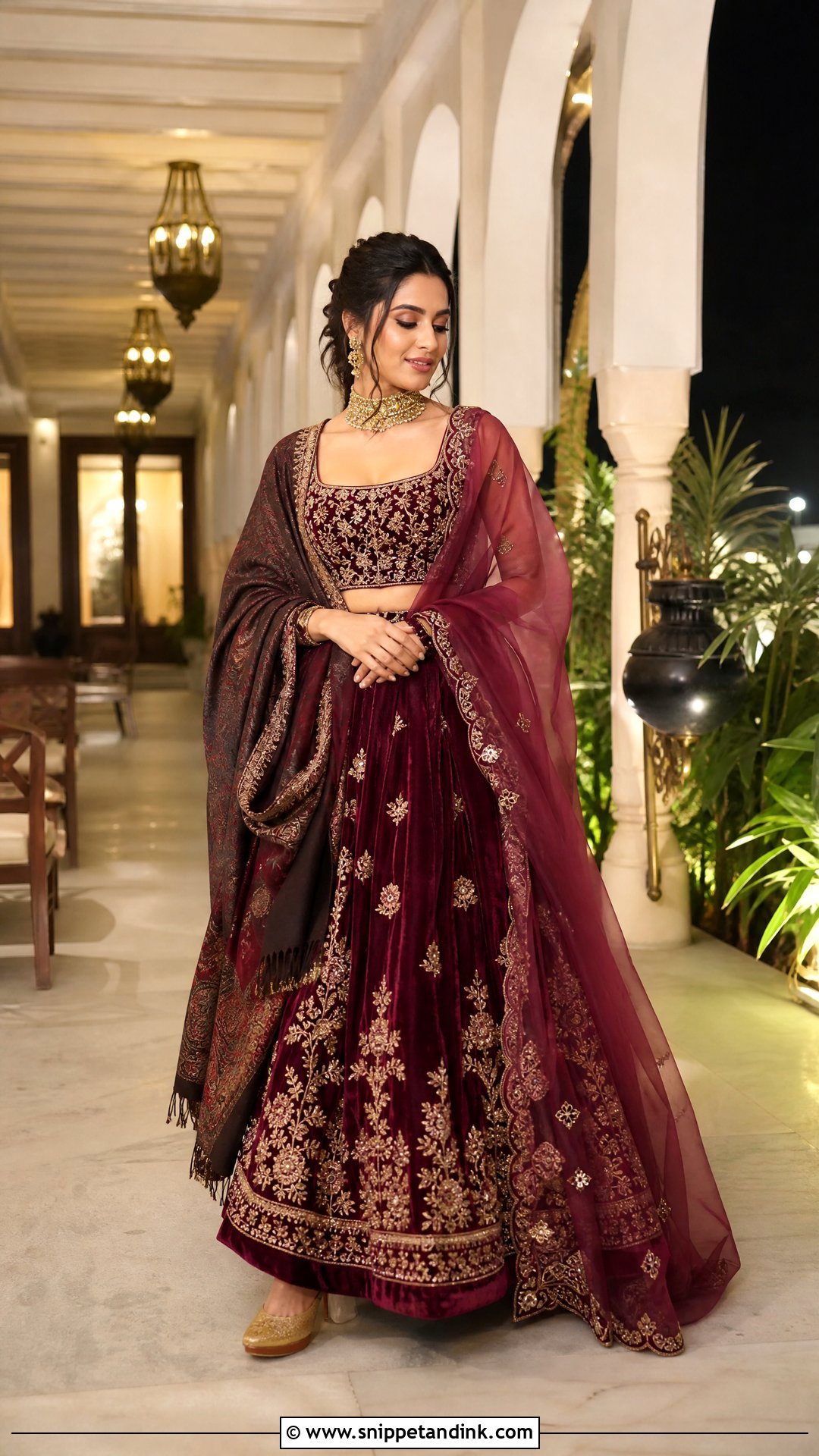 Velvet Lehenga For Winter Sangeet - Snippet and Ink - 20 Indian Pre Wedding Outfit Ideas