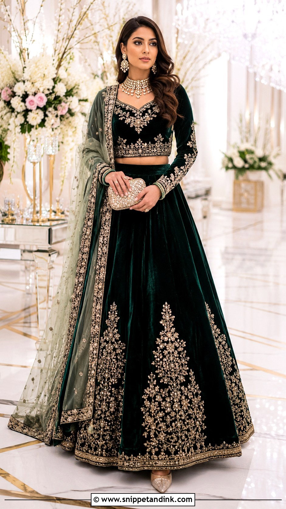 Velvet Lehenga For Winter Wedding - Snippet and Ink - 20 Indian Wedding Dress Styles