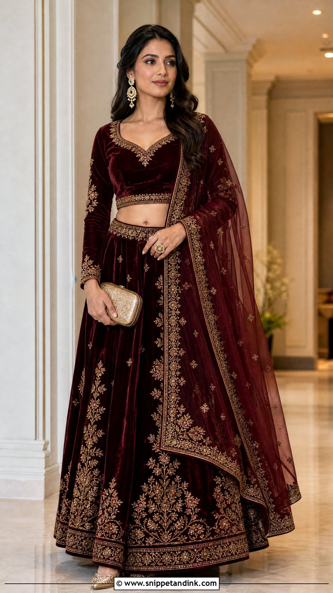 Velvet Lehenga Indian Wedding Outfit - Snippet and Ink - 20 Stylish Indian Wedding Outfits Ideas