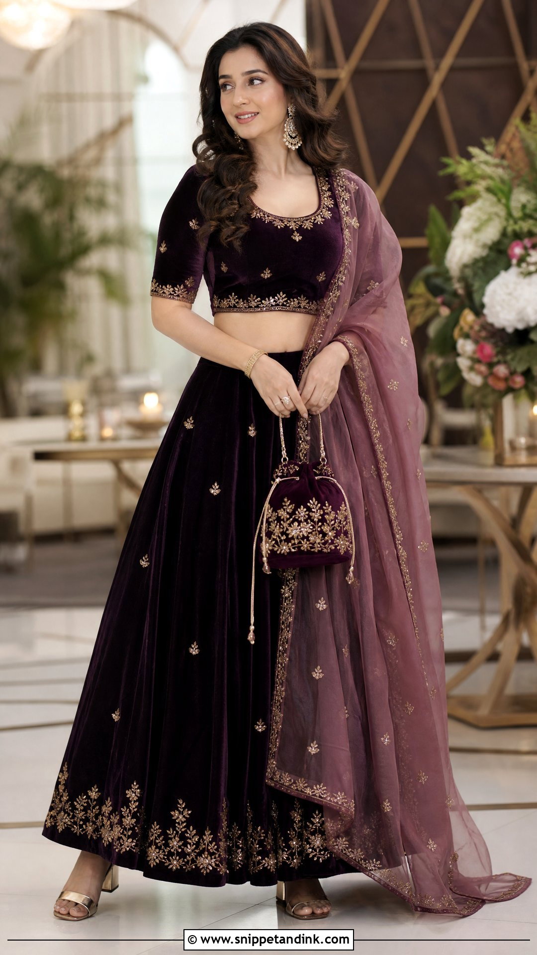 Velvet Lehenga Sangeet Outfit - Snippet and Ink - 20 Simple Sangeet Outfit Sisters Ideas