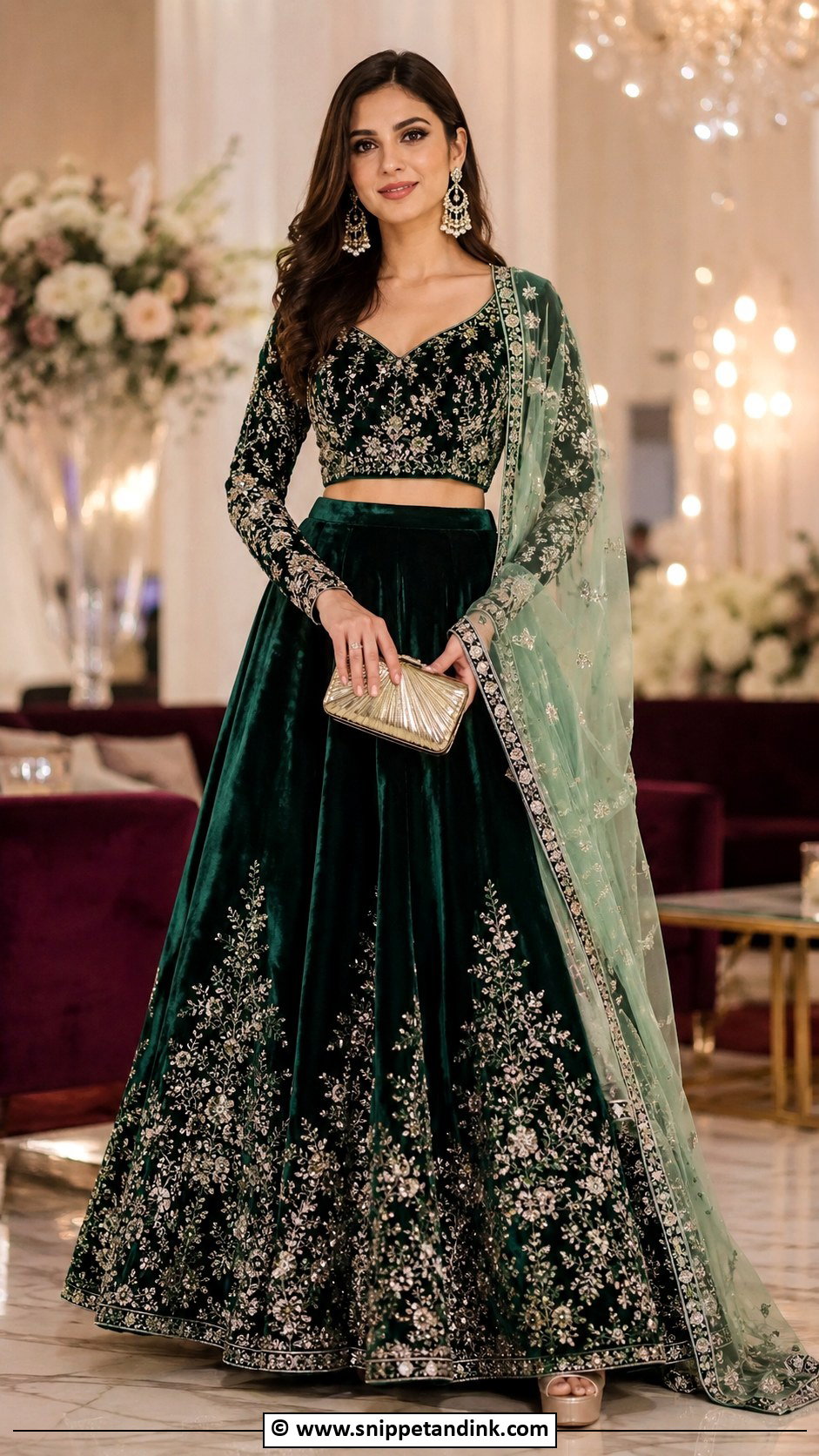 Velvet Lehenga Sangeet Outfit - Snippet and Ink - 30 Sangeet Outfits for Women