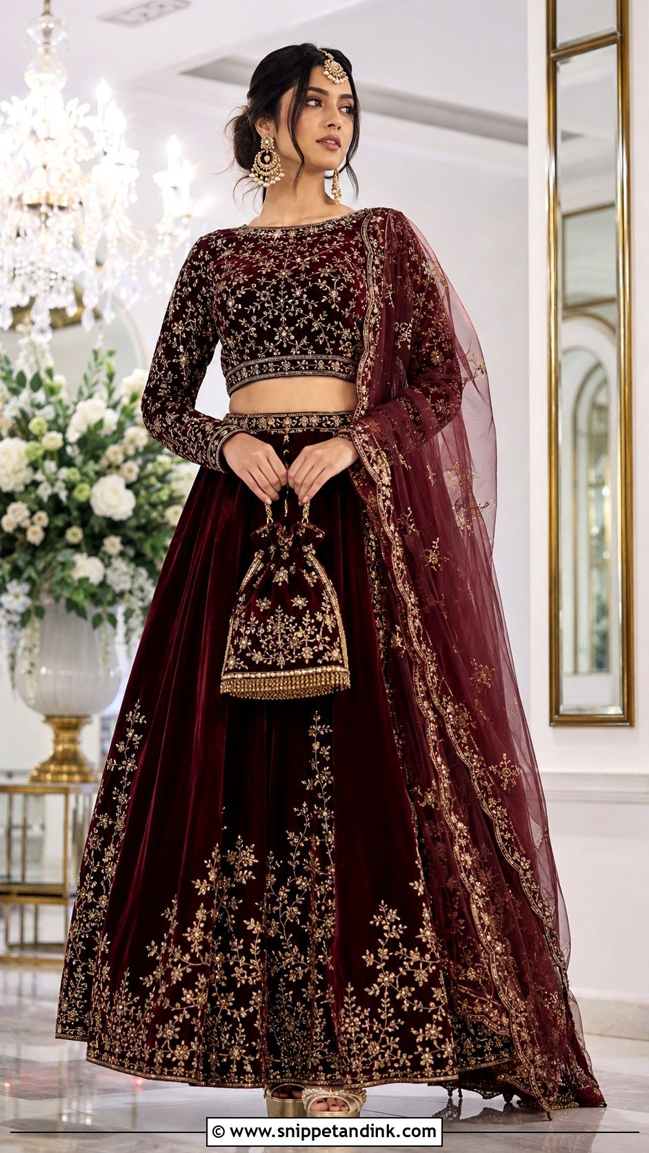 Velvet Lehenga With Full Sleeve Blouse For Indian Sangeet - Snippet and Ink - 20 Indian Sangeet Outfit Ideas