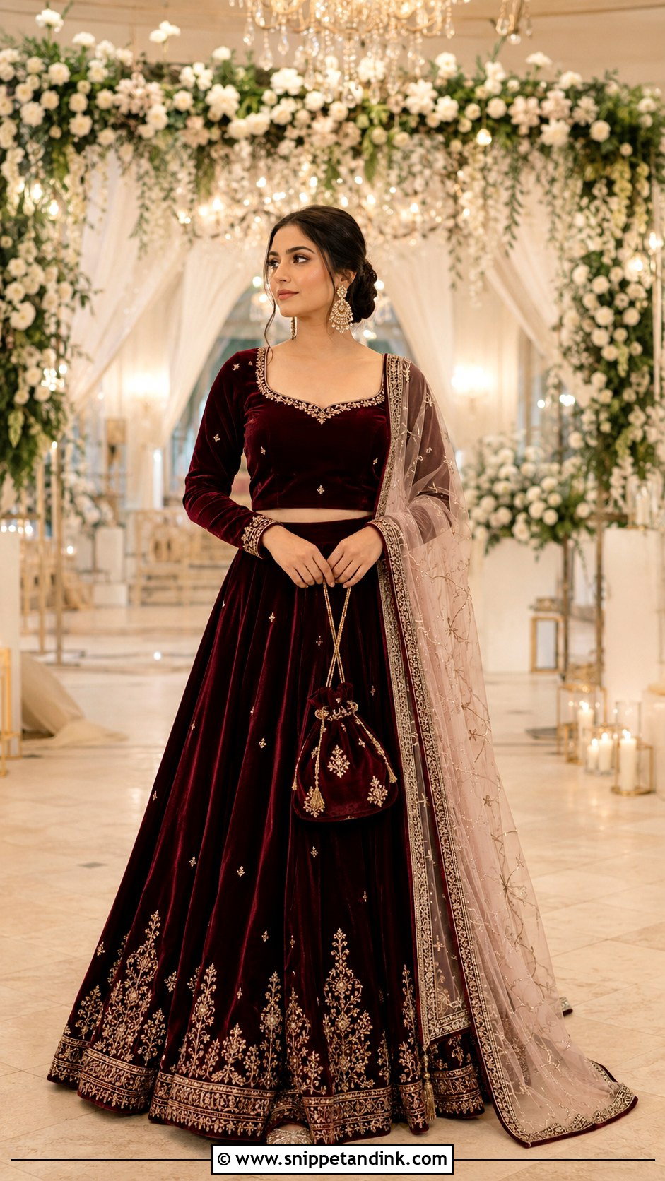 Velvet Lehenga for Indian Winter Wedding - Snippet and Ink - 20 Indian Wedding Outfit Ideas for Women