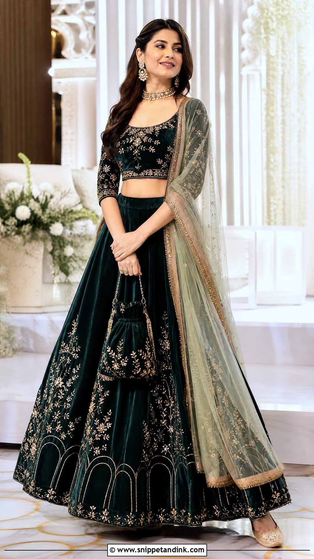 Velvet Lehenga for Winter Sangeet - Snippet and Ink - 20 Sangeet Dress Ideas for Sisters