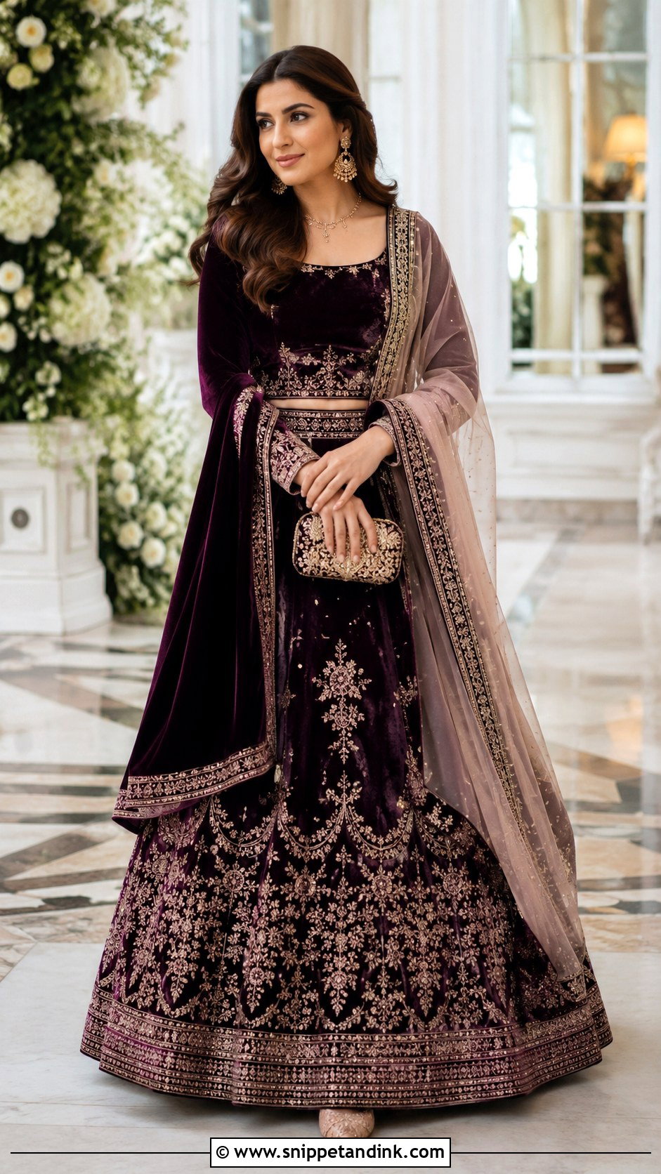 Velvet Lehenga for Winter Wedding - Snippet and Ink - 20 Indian Dress for Marriage Function Ideas