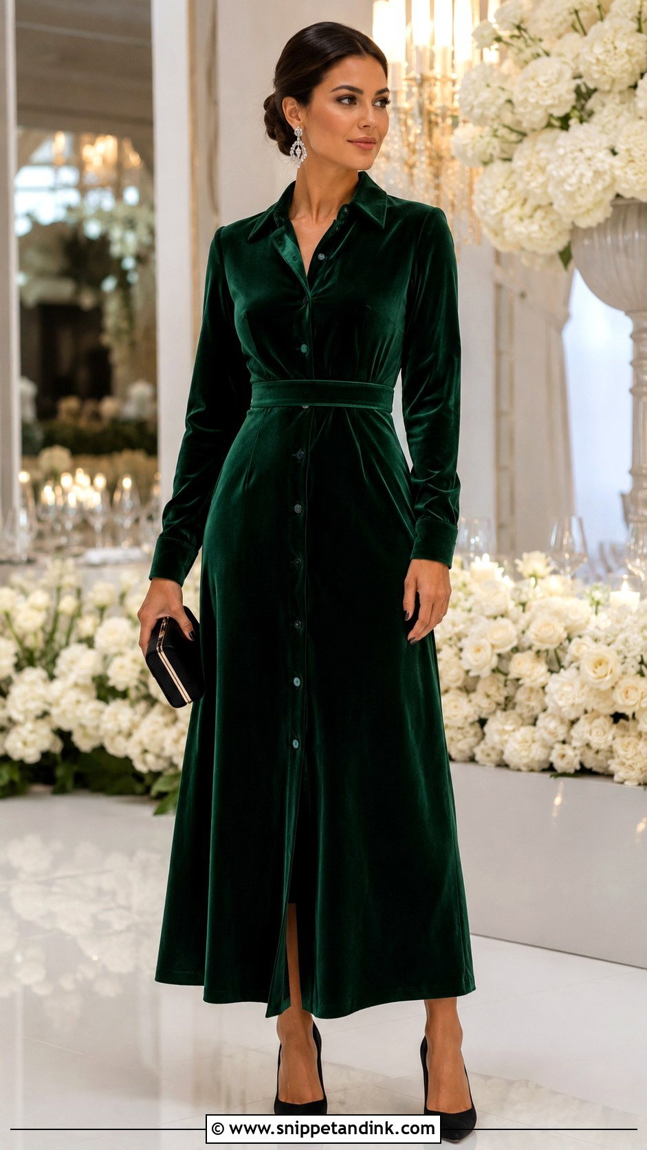 Velvet Long Shirt Dress With Closed Toe Heels - Snippet and Ink - 20 Long Shirt Dress for Wedding Ideas