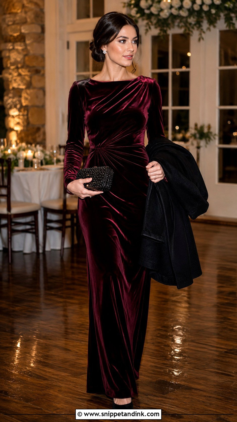 Velvet Long Sleeve Fancy Dress for Wedding - Snippet and Ink - 20 Fancy Dress for Wedding Ideas