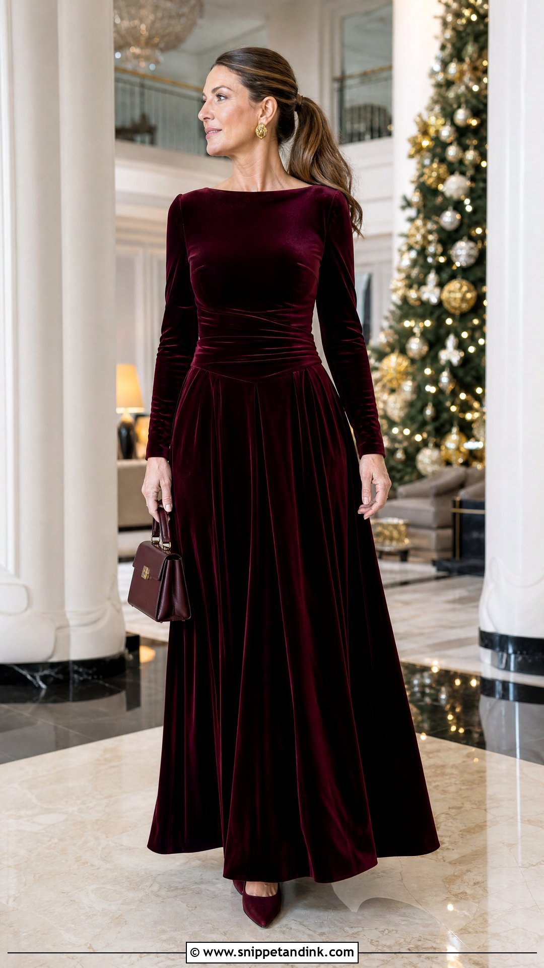 Velvet Long Sleeve Flair Gown Outfit - Snippet and Ink - 20 Flair Gown Ideas