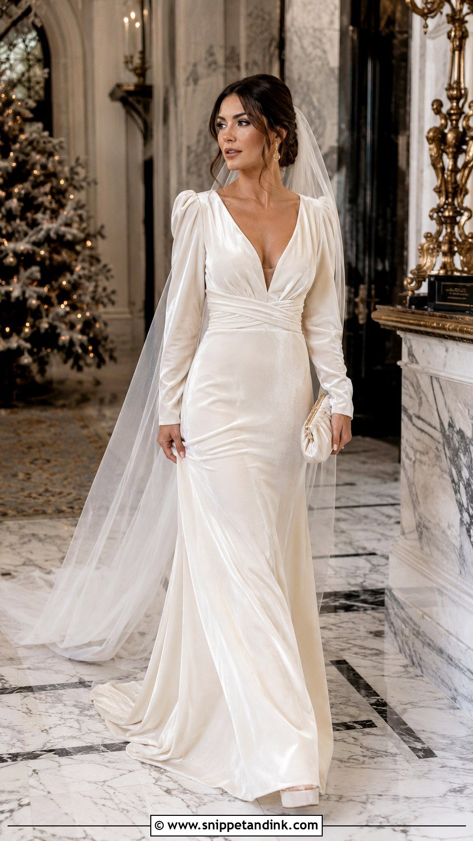 Velvet Long Sleeve Wedding Dress - Snippet and Ink - 20 70s Inspired Wedding Dress Ideas