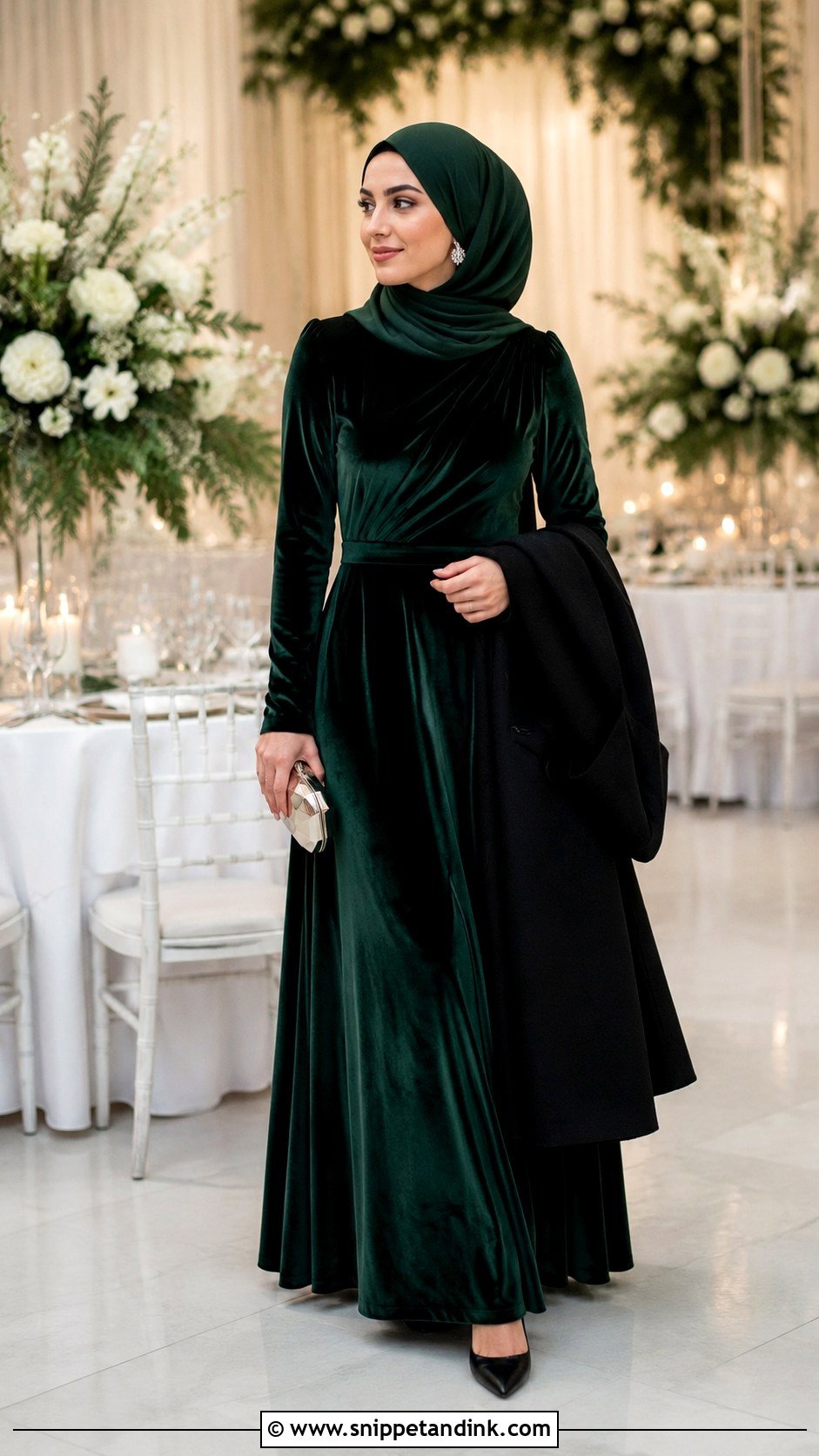 Velvet Maxi Dress And Jersey Hijab Wedding Outfit - Snippet and Ink - 20 Hijab Outfit Wedding Ideas