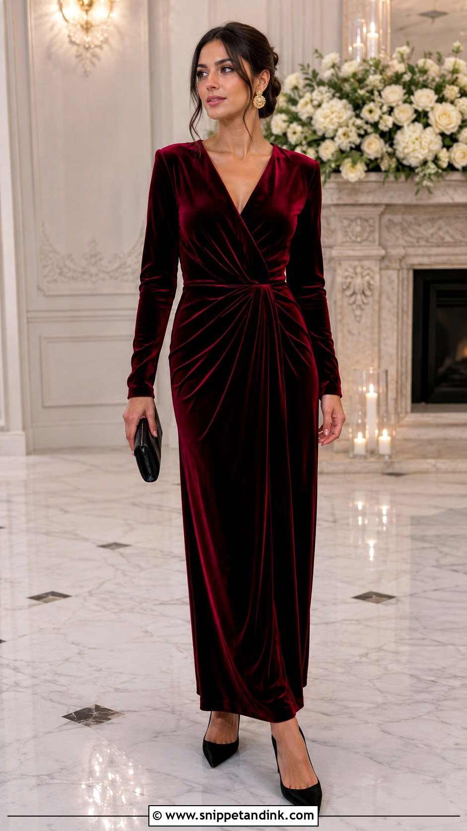 Velvet Maxi Dress Wedding Dinner Outfit - Snippet and Ink - 25 Wedding Dinner Outfit Ideas