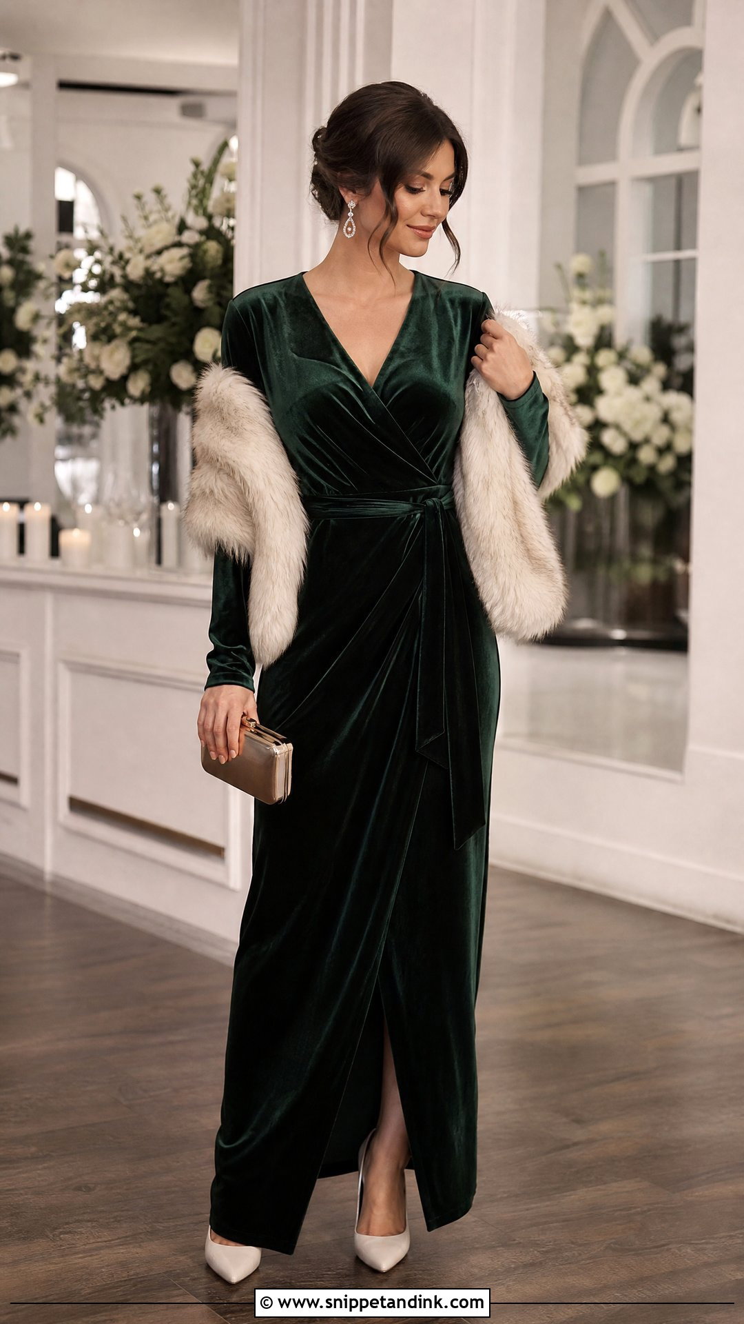Velvet Maxi Dress Wedding Outfit - Snippet and Ink - 20 Sister’s Wedding Outfit Ideas
