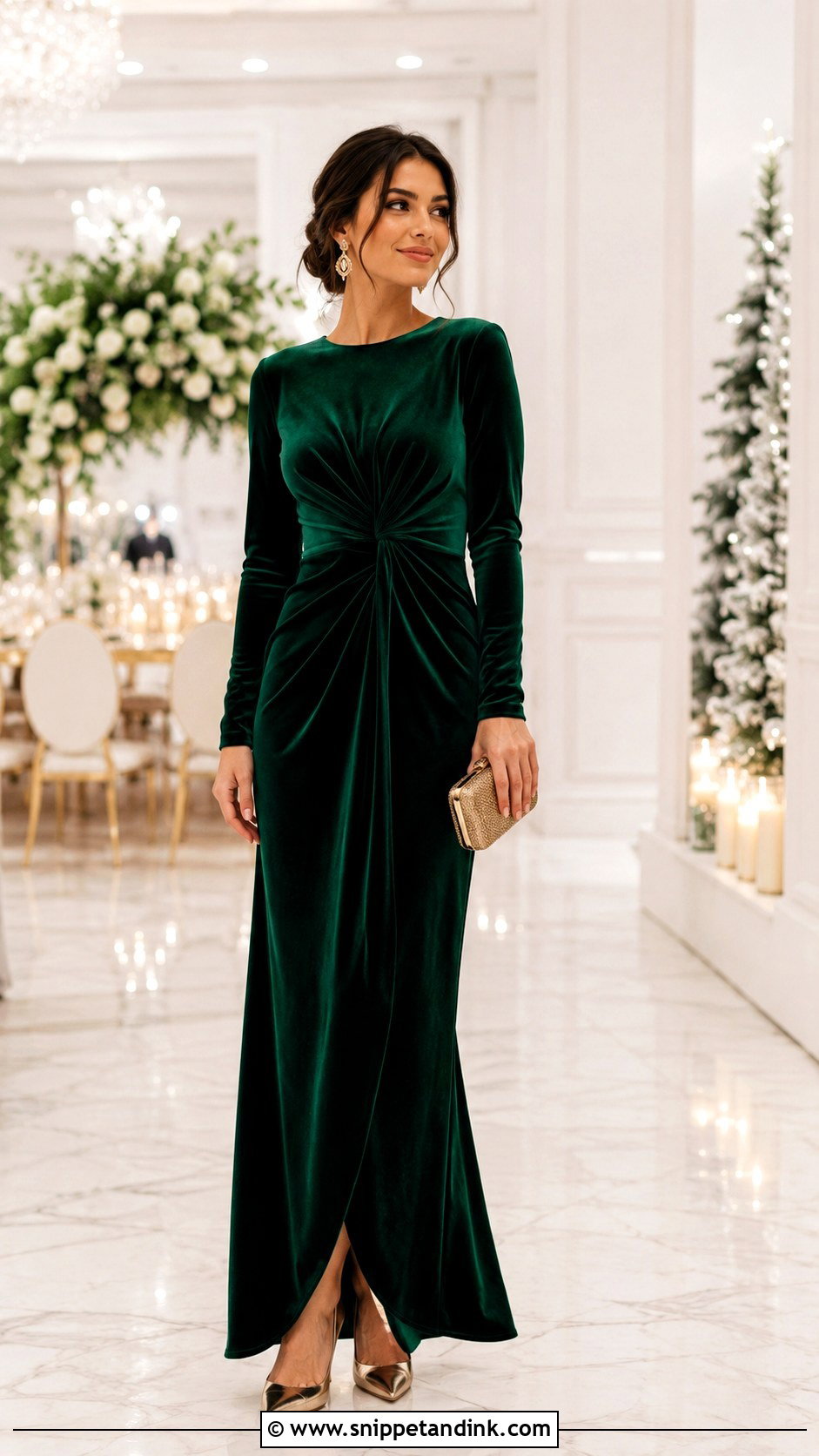 Velvet Maxi Dress Winter Wedding Outfit - Snippet and Ink - 30 Winter Wedding Outfits
