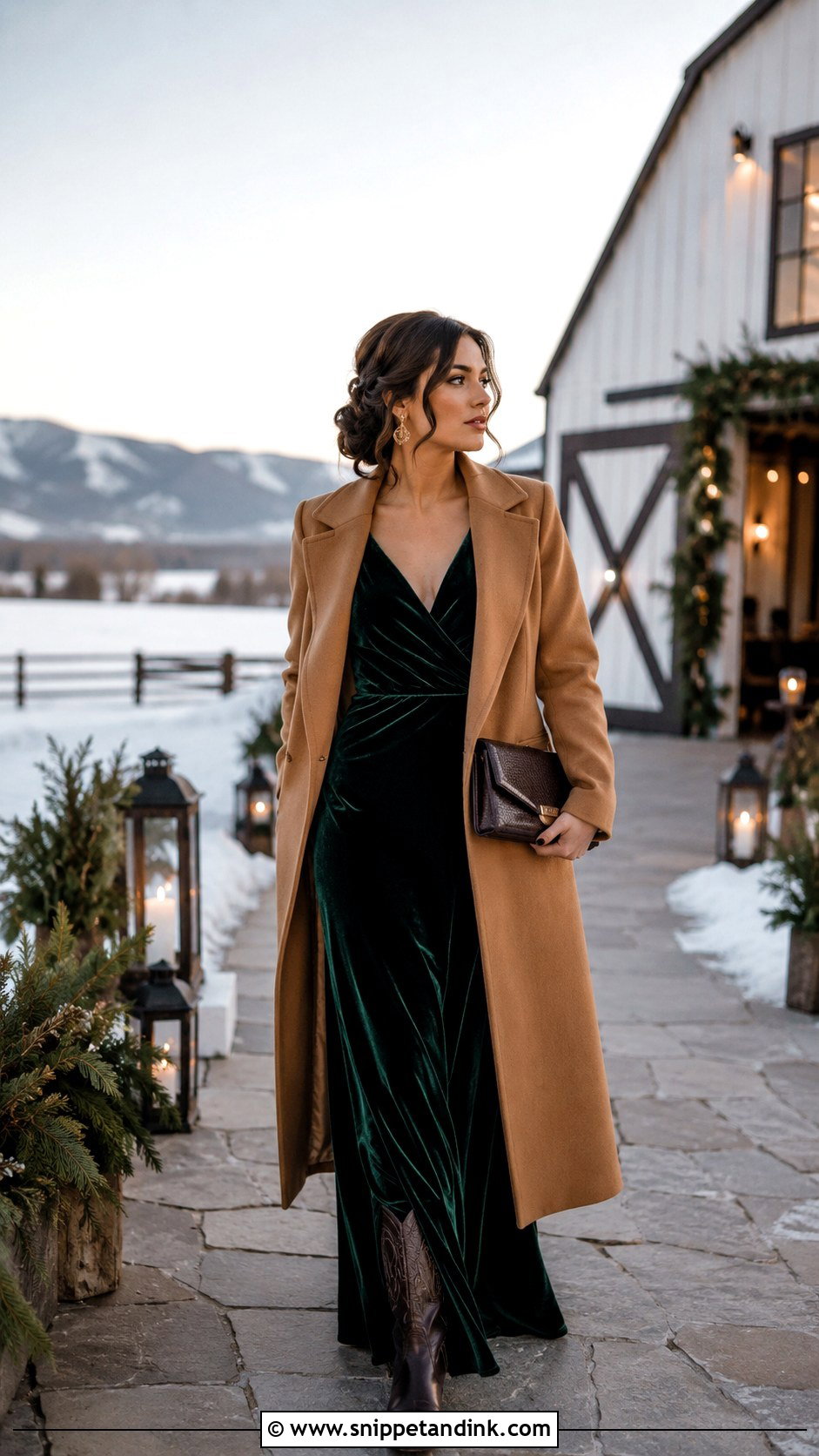 Velvet Maxi Dress With Western Boots - Snippet and Ink - 20 Western Wedding Attire Ideas