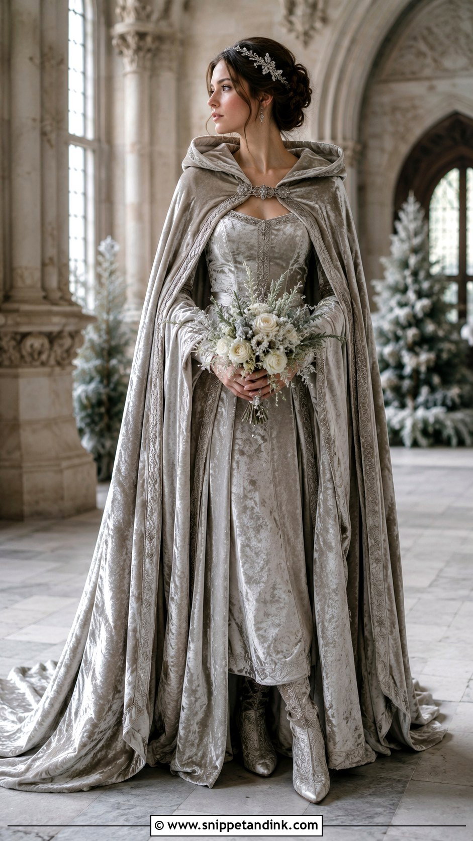 Velvet Medieval Wedding Dress With Cape - Snippet and Ink - 20 Medieval Style Wedding Dress Ideas