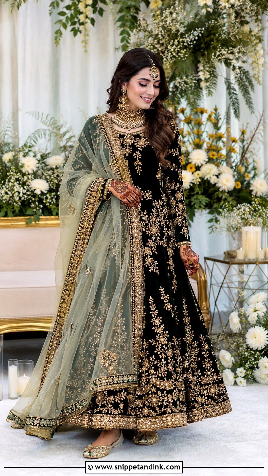 Velvet Mehendi Lehenga - Snippet and Ink - 25 Mehendi Outfit for Bride Ideas