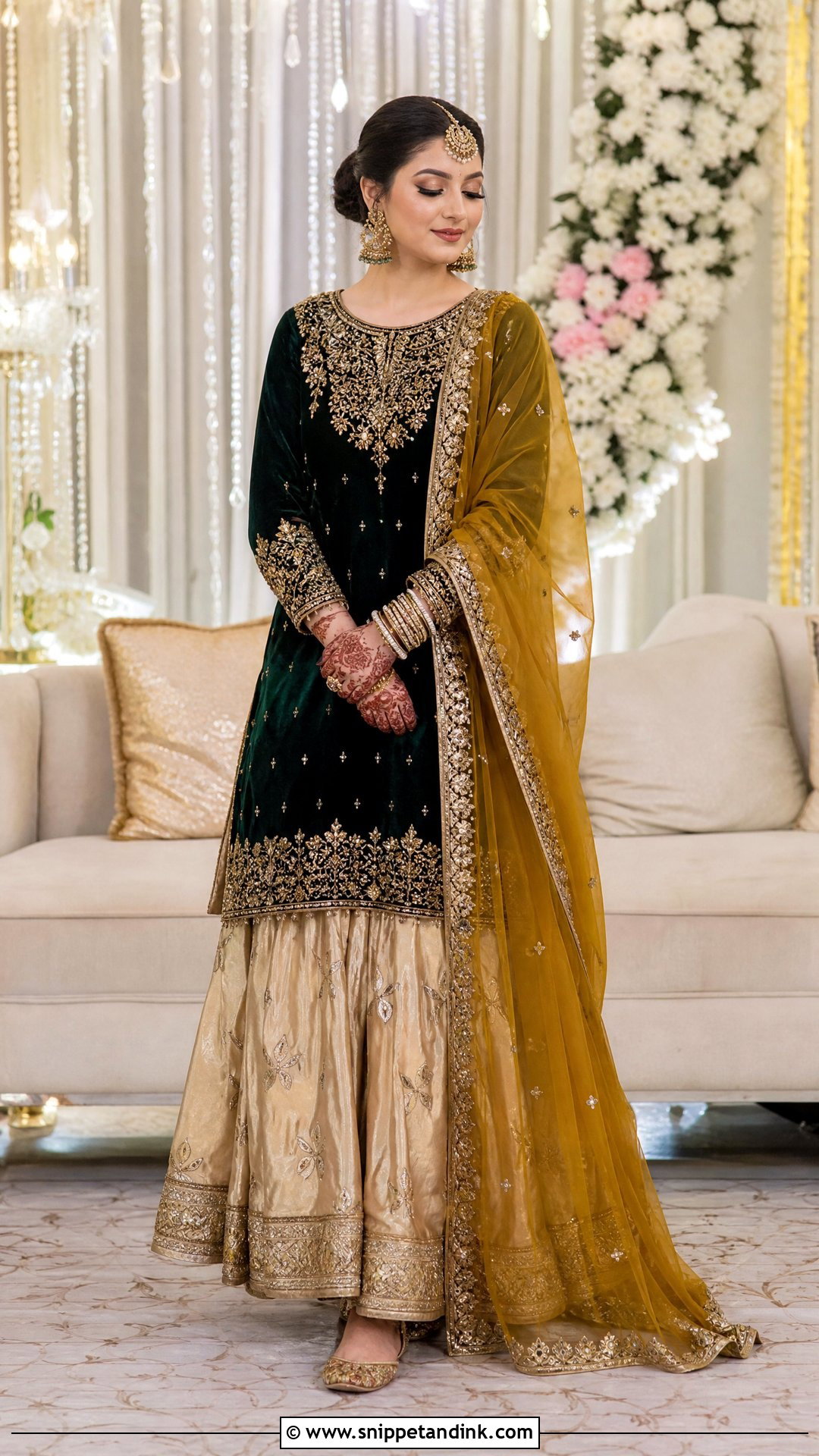 Velvet Mehndi Bridal Lehenga - Snippet and Ink - 20 Pakistani Mehndi Bridal Wear Ideas