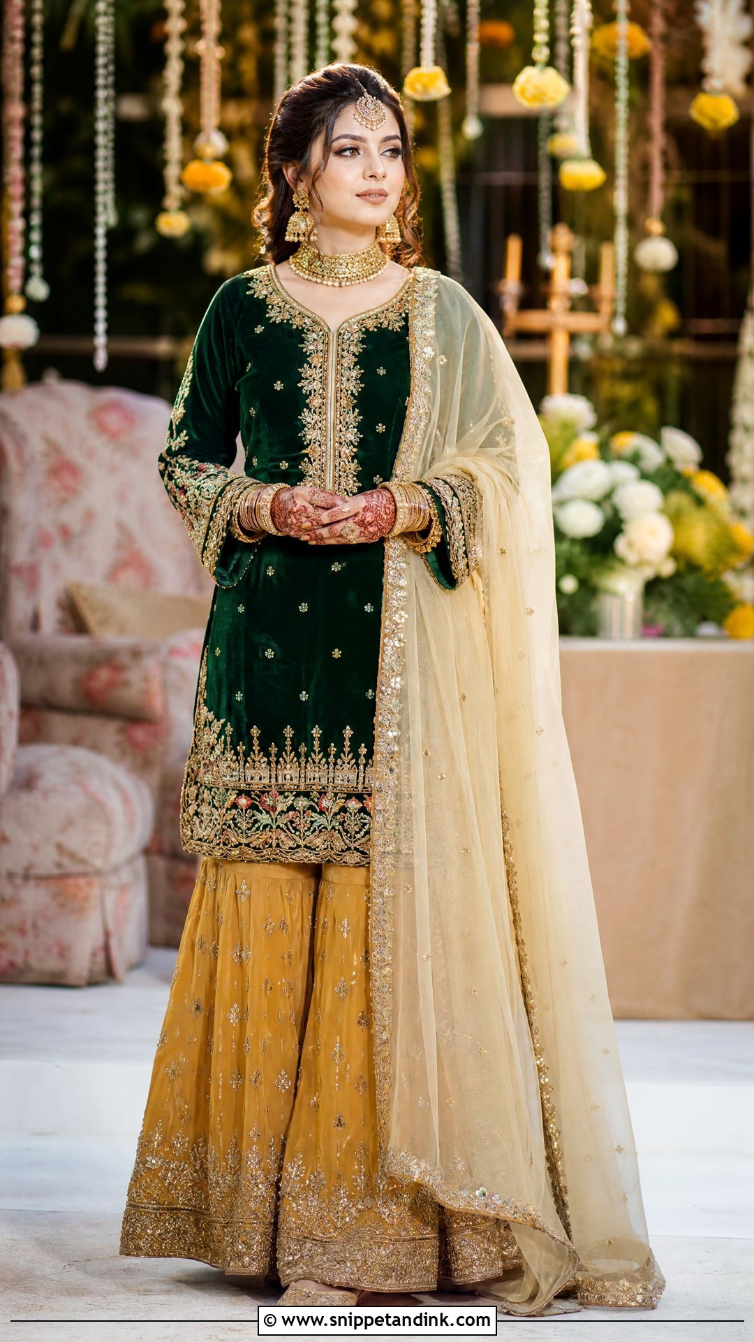 Velvet Mehndi Dress For Bride - Snippet and Ink - 25 Mehndi Dress for Bride Pakistani Bridal Ideas