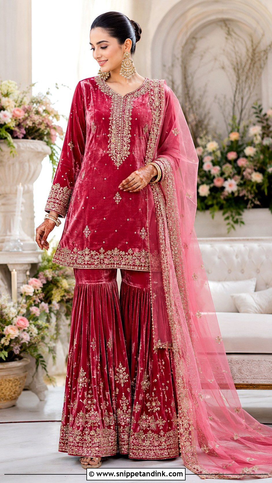 Velvet Mehndi Sharara Outfit - Snippet and Ink - 30 Mehndi Outfit for Bride Ideas