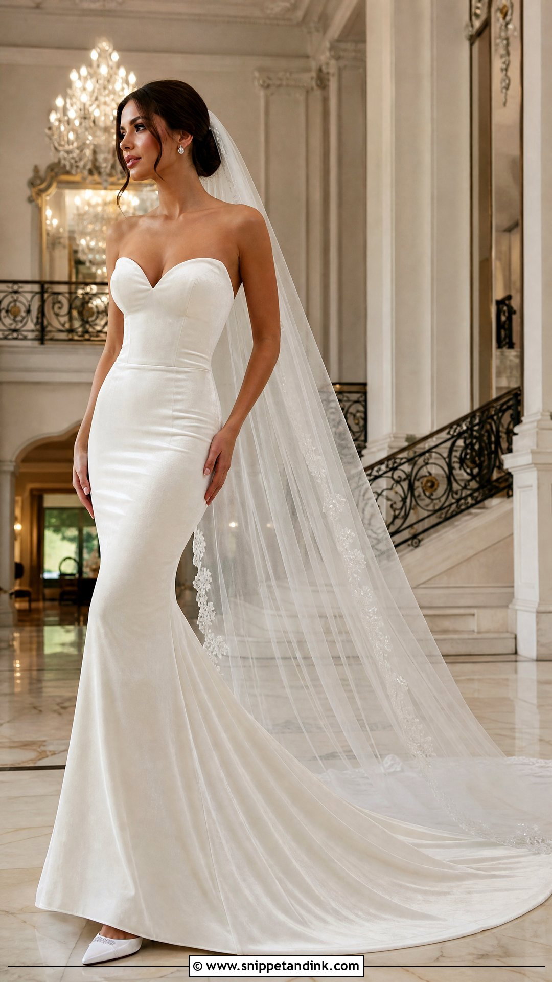 Velvet Mermaid Bridal Dress With Train - Snippet and Ink - 20 Velvet Bridal Dress Ideas