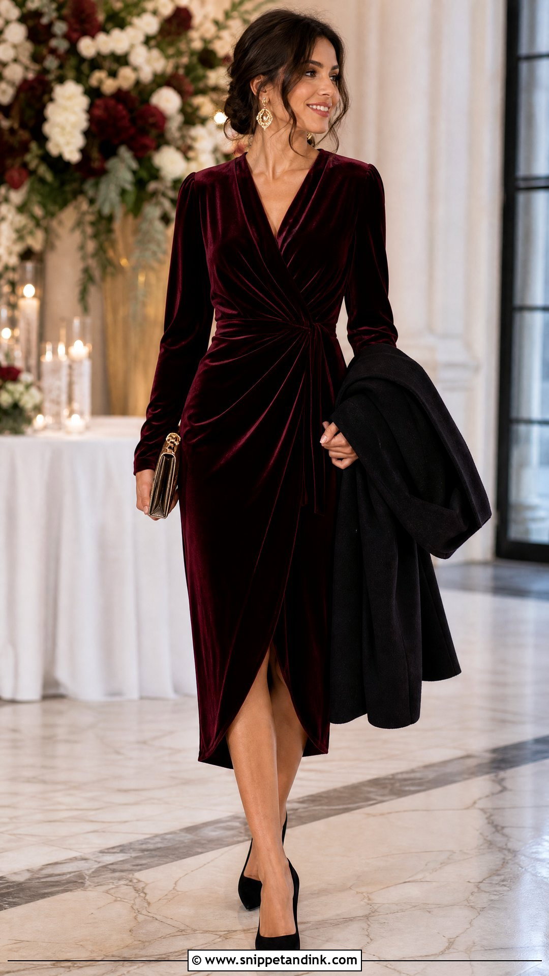 Velvet Midi Dress Fall Wedding Attire - Snippet and Ink - 25 Wedding Attire for Women Ideas
