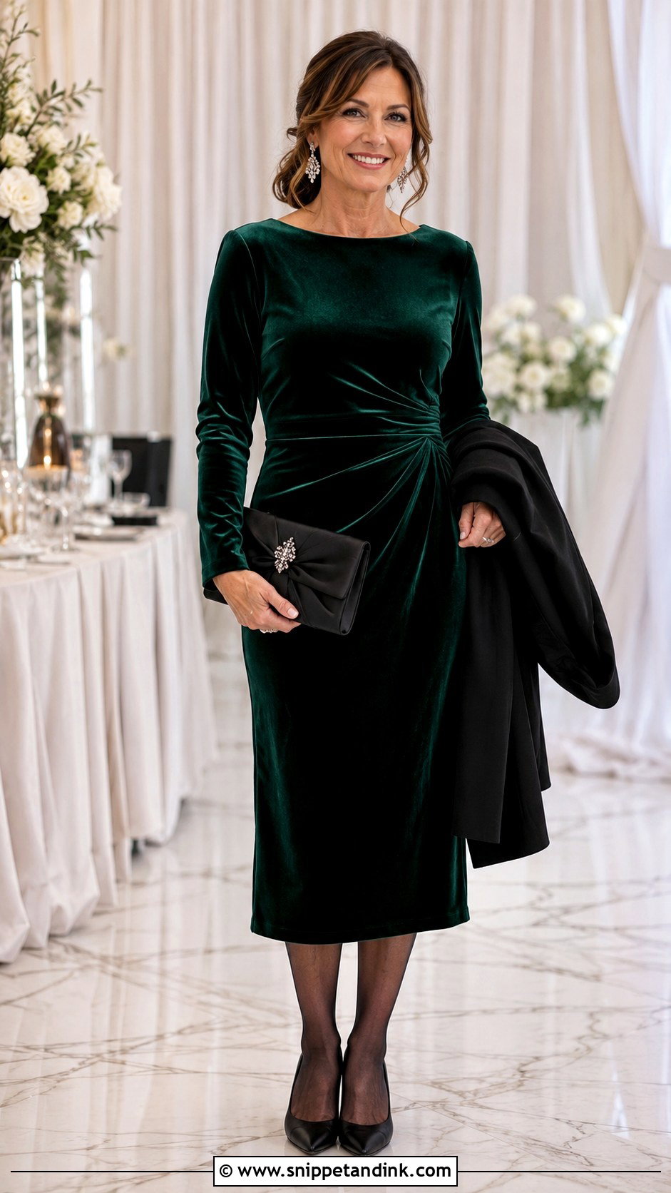 Velvet Midi Dress Wedding Guest Outfit - Snippet and Ink - 20 Dress Outfits for Wedding