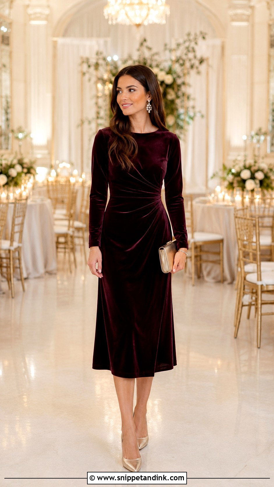 Velvet Midi Dress Wedding Outfit - Snippet and Ink - 25 Wedding Outfits Ideas
