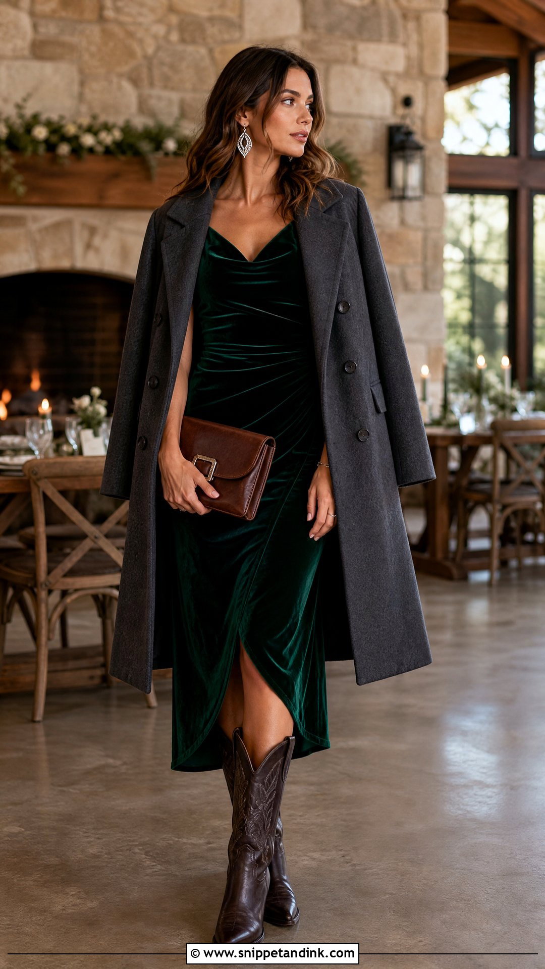 Velvet Midi Dress Western Wedding Outfit - Snippet and Ink - 20 Western Outfits for Wedding