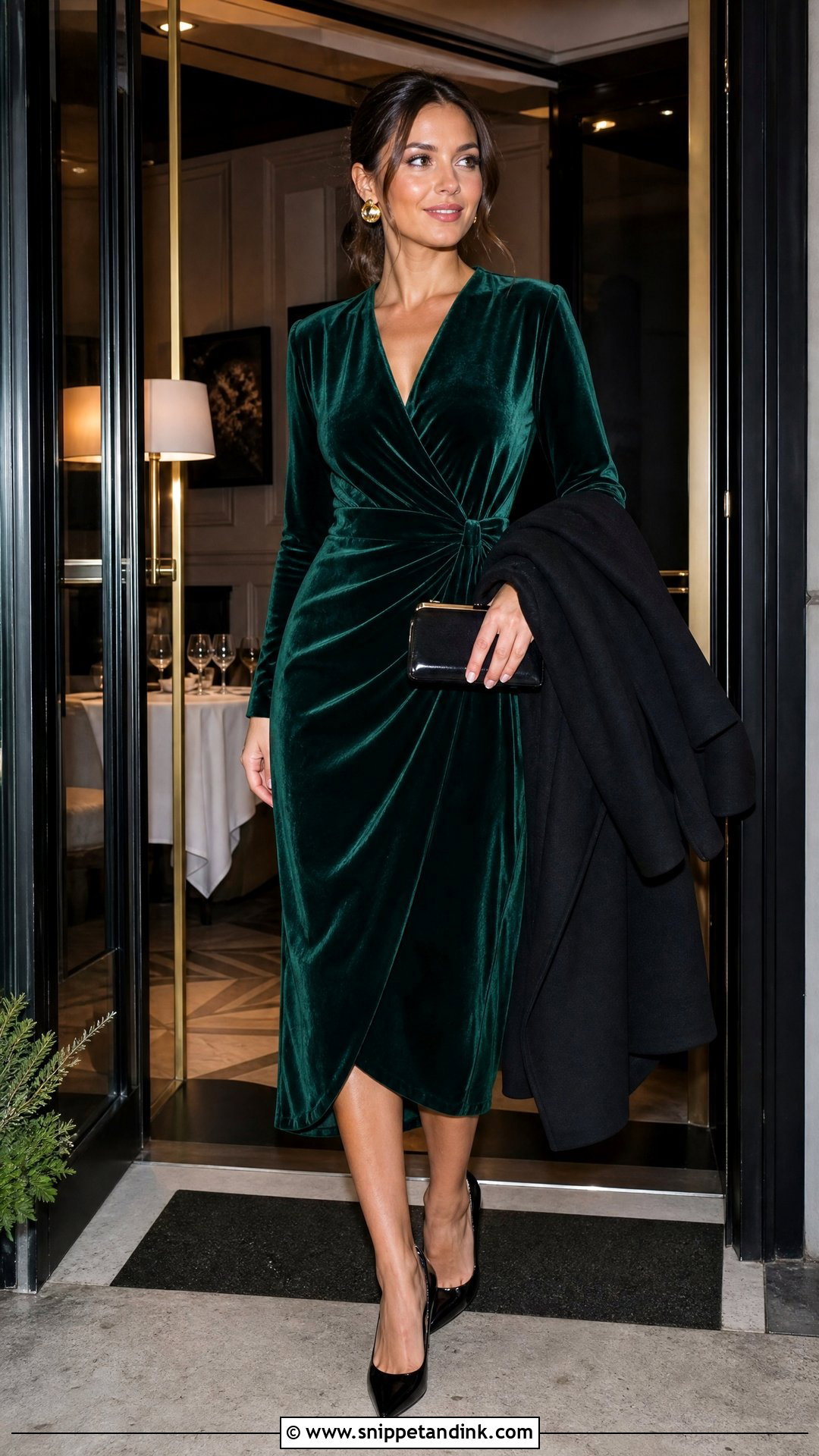 Velvet Midi Dress Winter Rehearsal Dinner Outfit - Snippet and Ink - 25 Winter Rehearsal Dinner Outfit Ideas