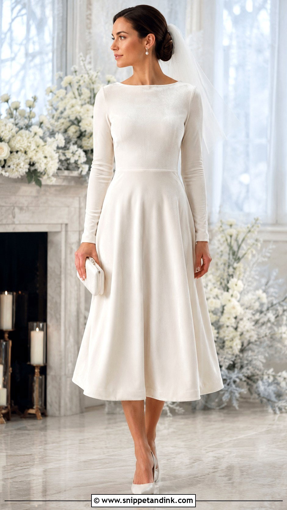 Velvet Midi Wedding Dress With Long Sleeves - Snippet and Ink - 20 Midi Wedding Dress with Sleeves
