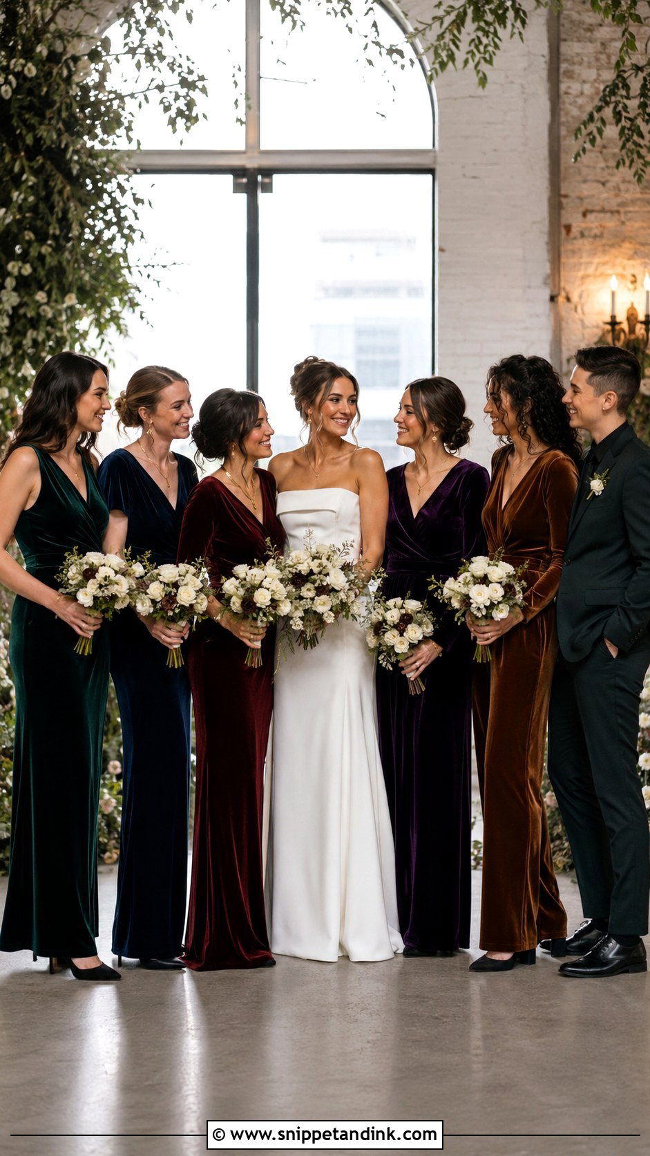 Velvet Mismatched Bridal Party - Snippet and Ink - 20 Mismatched Bridal Party Ideas
