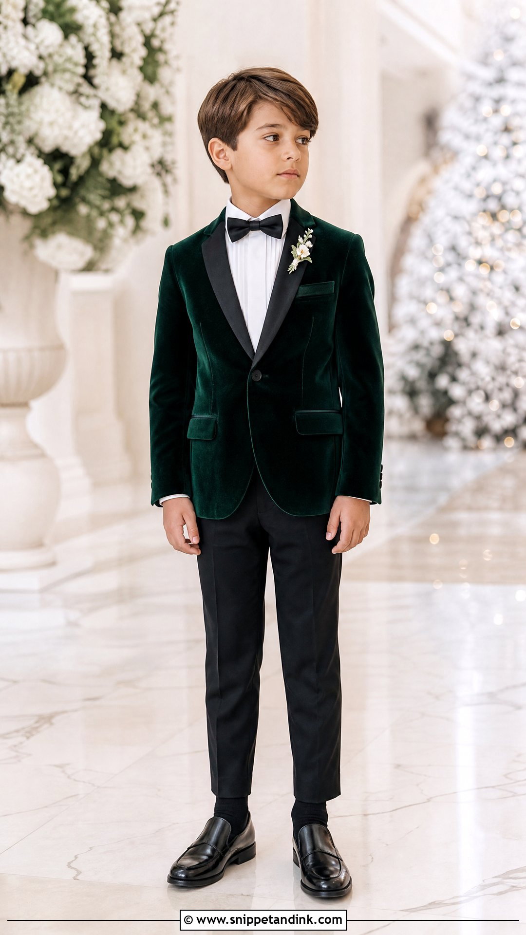 Velvet Page Boy Blazer With Black Trousers - Snippet and Ink - 20 Paige Boys Wedding Outfits