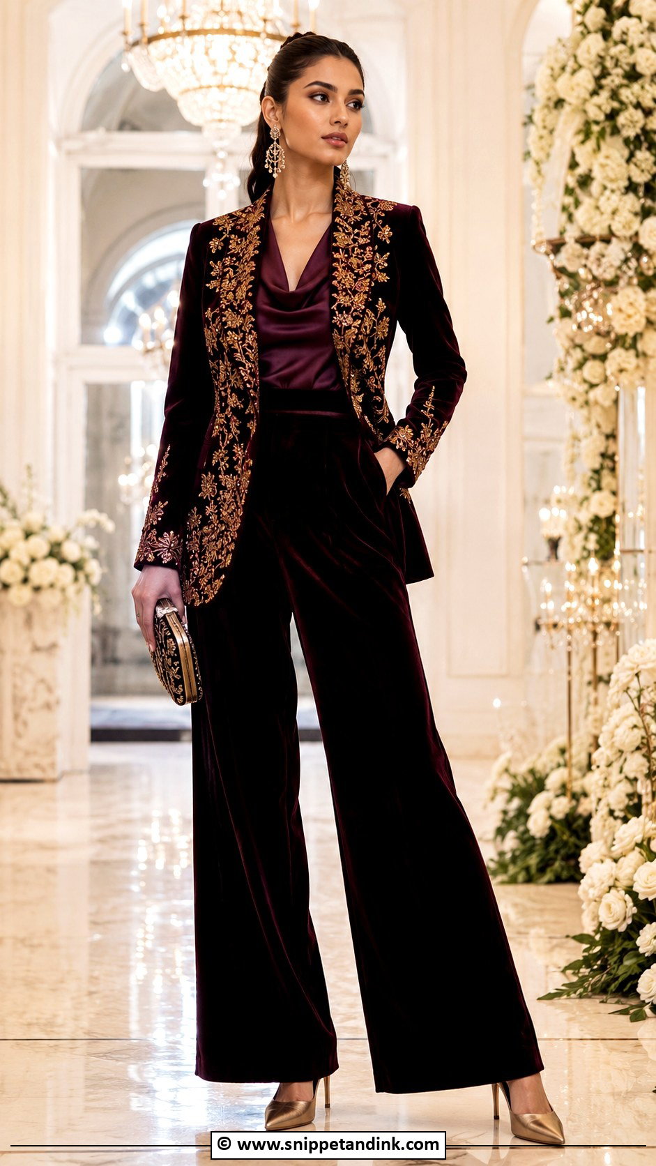 Velvet Pant Suit Indian Outfit - Snippet and Ink - 30 Indowestern Wedding Outfits Women