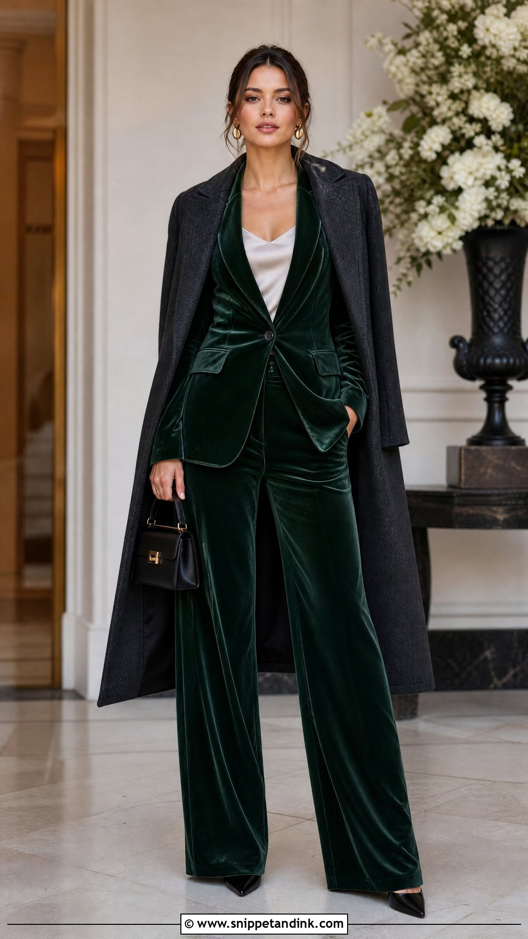 Velvet Pantsuit Winter Wedding Outfit - Snippet and Ink - 20 What to Wear to a Wedding in Winter Ideas