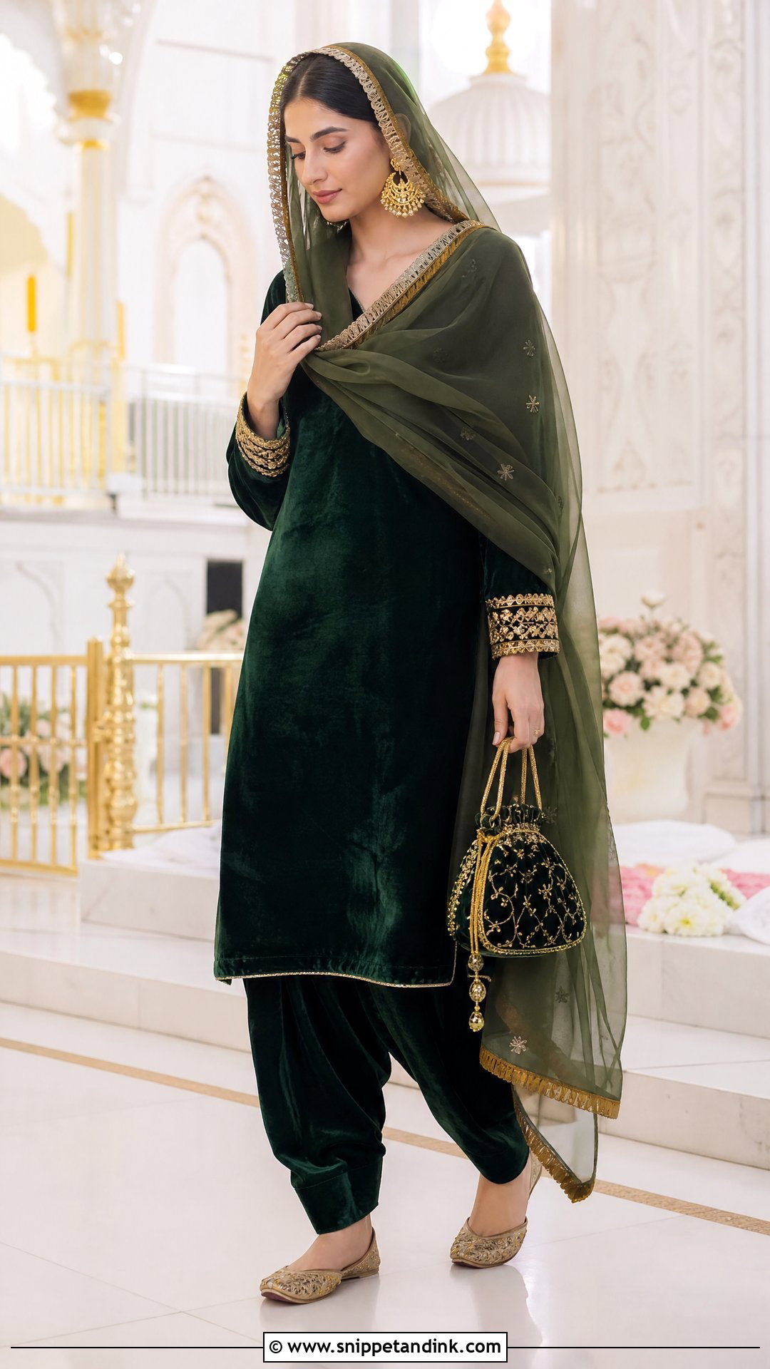 Velvet Punjabi Suit For Winter Gurdwara Wedding - Snippet and Ink - 20 Gurdwara Wedding Outfit Ideas