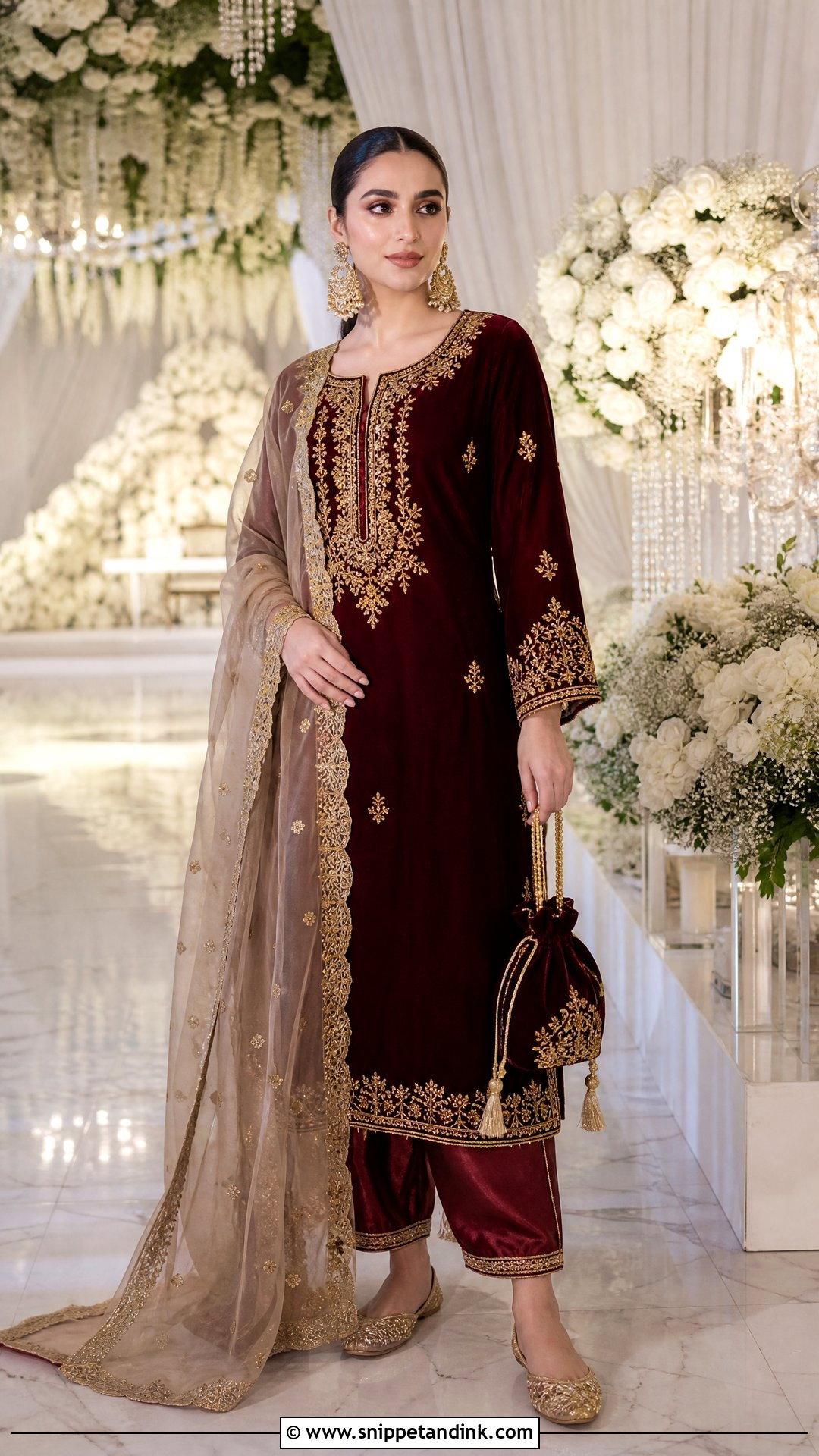 Velvet Punjabi Suit With Embroidered Dupatta - Snippet and Ink - 20 Punjabi Wedding Suit Party Wear Ideas