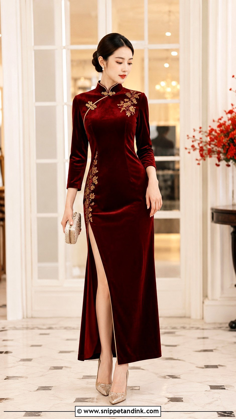 Velvet Qipao Wedding Dress - Snippet and Ink - 25 Modern Chinese Wedding Dress Ideas