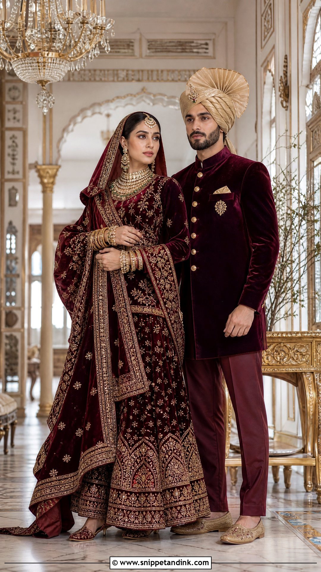 Velvet Rajputi Winter Couple Outfit - Snippet and Ink - 20 Rajputi Couple Ideas